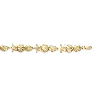 14k Shell Sanddollar Starfish Bracelet   7.5 Inch  JewelryWeb Jewelry 