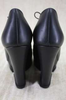 Yves Saint Laurent YSL Hortense Lace Up Wedge Black Leather booties 