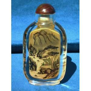   Inside Painted Bottle Gift Mountain and River Scene 