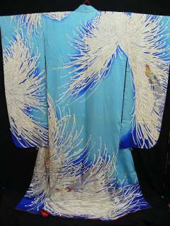 Light Blue Silk Furisode w/Kiku, Peacock M903  