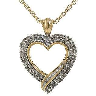 cttw Diamond Heart Pendant in 18K Gold over Sterling Silver  Jewelry 