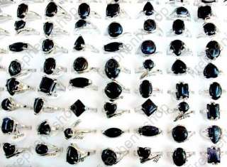 wholesale mix lots 50pcs black stone silver tone rings  