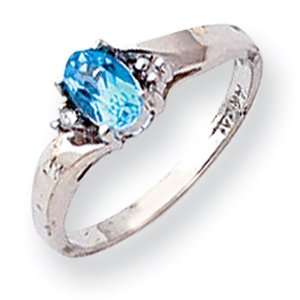   Gold White Gold Blue Topaz & .02ct Diamond Birthstone Ring Jewelry