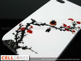 Chinese Painting Bird Tree Red Leafs Back Case for iPhone 4 4S  
