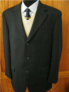 Chaps Mens Sharp Black Pinstripe Three Button Blazer Suit Coat Jacket 