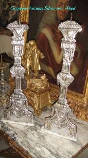  GERMAN c1780 SILVERED REPOUSSE 18TH CENTURY CANDLESTICKS 23+  
