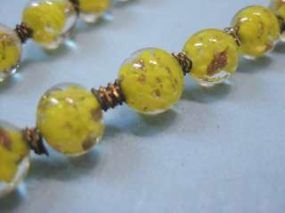 Yellow & Gold Fleck Murano Glass Bead Necklace  