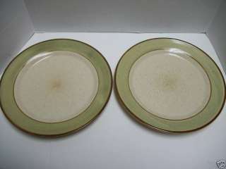 Thomson Pottery Tan Green Brown Stripe Dinner Plates  