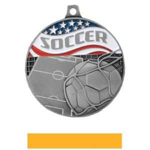   Awards Americana Custom Soccer Medals SILVER MEDAL/YELLOW RIBBON 2.25