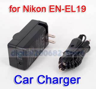 BATTERY CAR CHARGER FOR NIKON EN EL19 ENEL19 COOLPIX S2500 S3100 S4150 