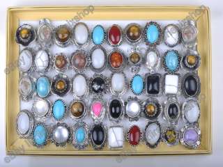   10 natural stone&gemstone Tibet silver Rings jewelry wholesale 2ST155