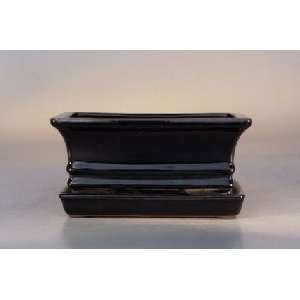  Ceramic Bonsai Pot.Glazed Petal Shape   Dark Navy Blue.6 
