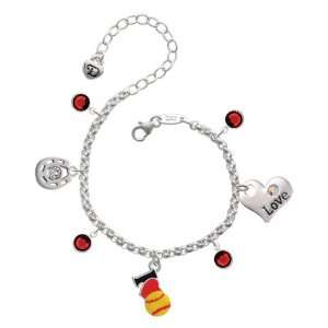  I love Softball   Red Heart Love & Luck Charm Bracelet with Siam 