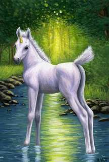 Unicorn foal horse forest limited edition aceo print  