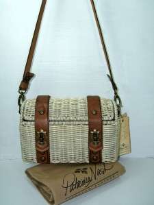PATRICIA NASH CAPALLE SHOULDER BAG TAN LEATHER NATURAL STRAW WICKER 
