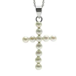 925 Sterling Silver Freshwater Pearl Cross Necklace  