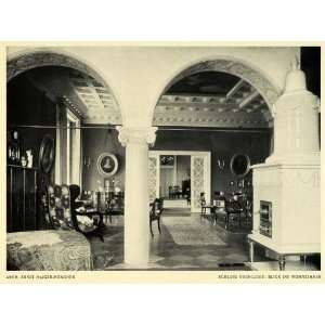  1913 Print Living Room Interior Arch Design Floral Art 