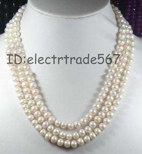 3Rows ! !8 9MM White Akoya Cultured Pearl Necklace P1  