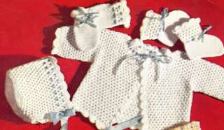 Vintage Baby Sweater Bonnet Booties Crochet Set Pattern  