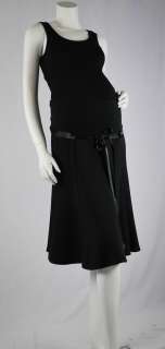 6386 Designer Satin Belt Fluted Maternity Career Dressy Skirt Black 