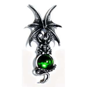 Majestic Dragon Pin with Green Swarovski Crystal