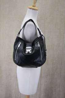   Jenna Medium Shoulder Bag Tote Purse $298 Zipper Black Leather  