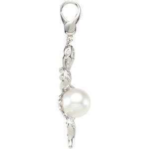 Sterling Silver Fresh Water Cul Pearl and Diamond Snake Charm 8.5  9mm 