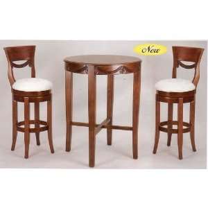  3 pc wood bar table set with swivel bar stools and padded 