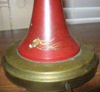 ANTIQUE METAL ASIAN ORIENTAL RED TABLE LAMP & SHADE  
