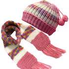 Luxury Divas PINK MULTI COLORED CHUNKY KNIT HAT & SCARF SET