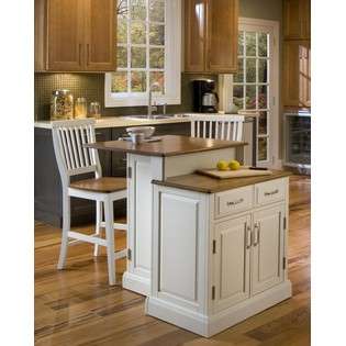 Two Tier Kitchen Island with Honey Oak Top in White Finish  Home 