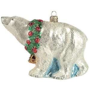  Polar Bear with Wreath Polish Glass Christmas Ornament 