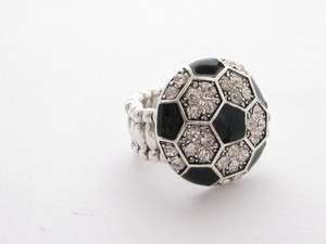 Soccer Ball Crystal Fashion Stretch Ring Jewelry  