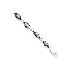  Sterling Silver Blue Cats Eye Bracelet QG928 7 Jewelry