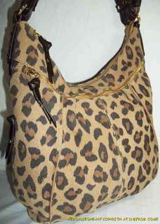 Handbag Tignanello Lther Cheetah Print Gold Zipper Accents Hobo New 