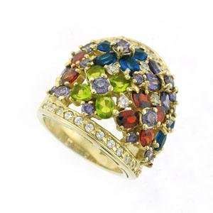  Gold Plated Sterling Silver Ring with Multicolor CZ in a 