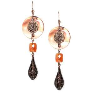   Designs Copper and Carnelian Orange Shell Filigree Dangle Earrings