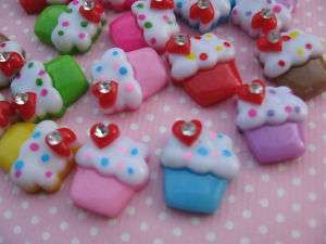 40 Cupcake Resin Flatback Dots Heart Button 8 Colors  