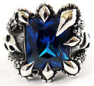BLUE SAPPHIRE DRAGON CLAW STERLING 925 SILVER RING 11  
