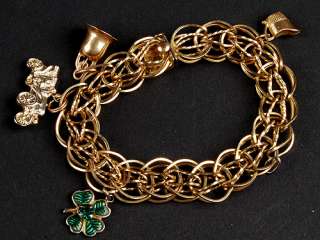 Vintage Large CHUNKY Gold Filled Chased LINKS Charm Bracelet 2 GOLD 