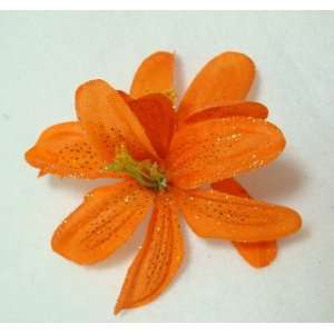   : Bright Orange Glitter Double Lily Flower Hair Clip: Everything Else