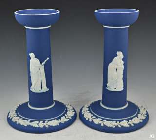 Pair of 2 Vintage Blue Jasperware Wedgwood Candlesticks  