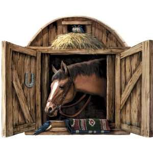  Horse Stable Door Wall Mural   Dark Wood: Home & Kitchen