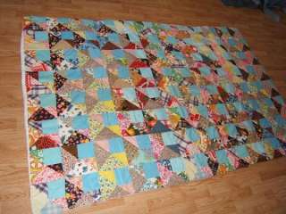 Vintage TRIANGLES & SQUARES Hand Stitched Twin Quilt 53x83  