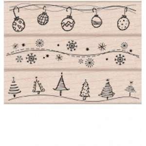  Christmas Tree Trimmings Wood Mounted Rubber Stamp Set 