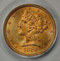 1886 S $5 Gold Liberty PCGS MS63 * OGH * #3264200  