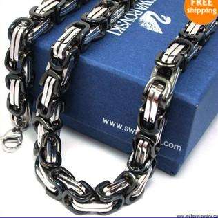  Stainless Steel 9mm silver black chain Necklace 23.6 