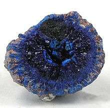 Unusual azurite specimen from the Blue Ball mine near Globe. About 1 