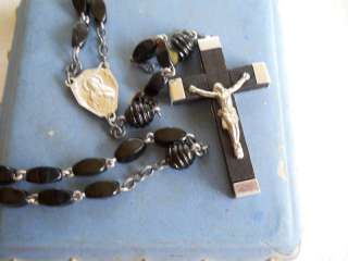 vtg BLACK ROSARY FRANCE ITALY Catholic Crucifix  