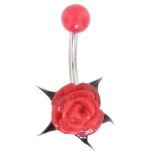  UV Flower Belly Button Navel Ring Red & Black: Jewelry